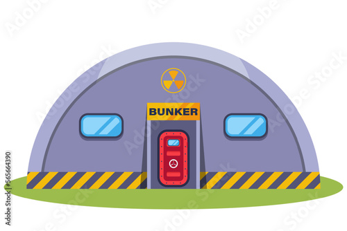 Concrete bomb shelter icon. Hide from the nuclear bomb. Radiation hazard. Vector flat illustration