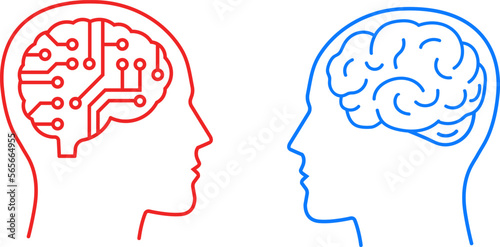 Illustration of ai vs human brain icon design in outline style.