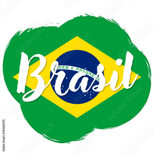 Flag of Brazil, banner with grunge brush