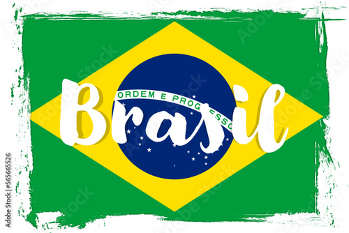 Flag of Brazil, banner with grunge brush