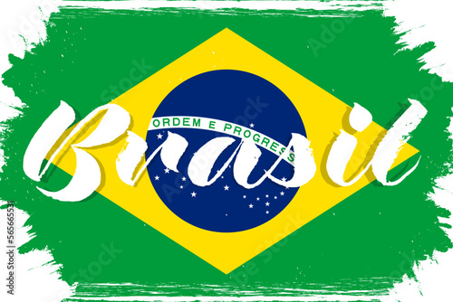 Flag of Brazil, banner with grunge brush