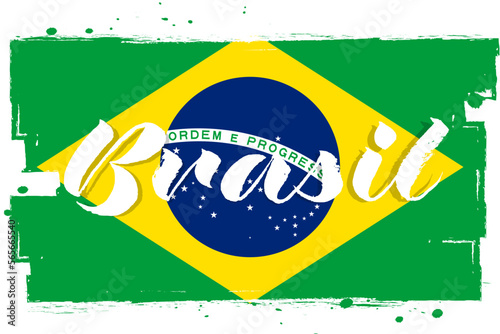 Flag of Brazil, banner with grunge brush