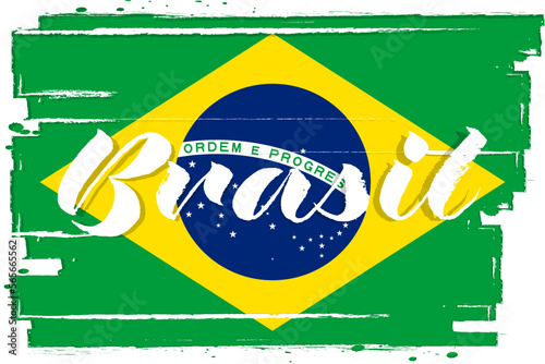 Flag of Brazil, banner with grunge brush