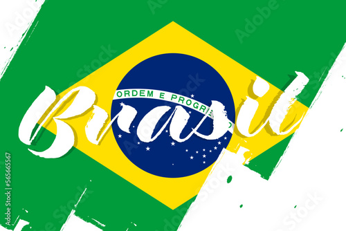 Flag of Brazil, banner with grunge brush