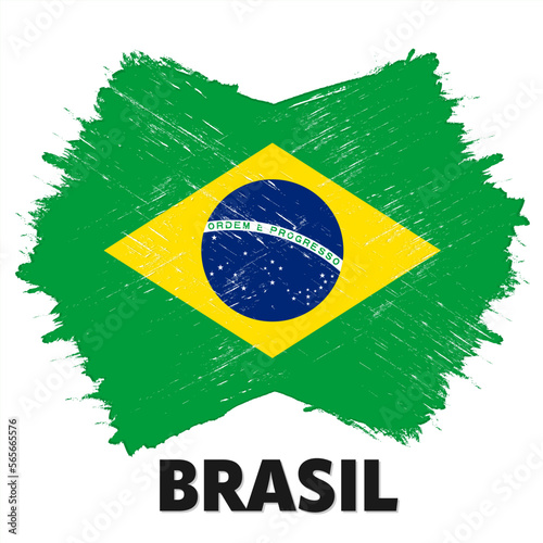 Flag of Brazil, banner with grunge brush