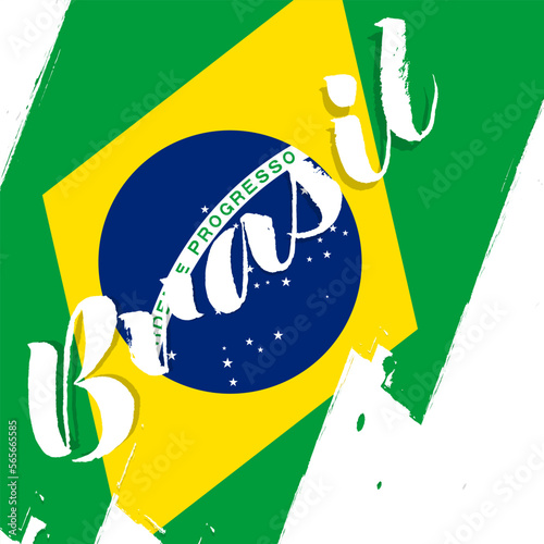 Flag of Brazil, banner with grunge brush