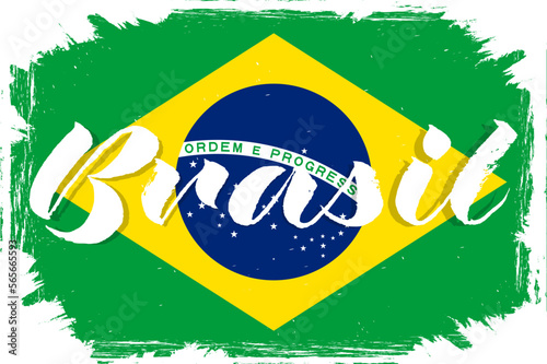 Flag of Brazil, banner with grunge brush