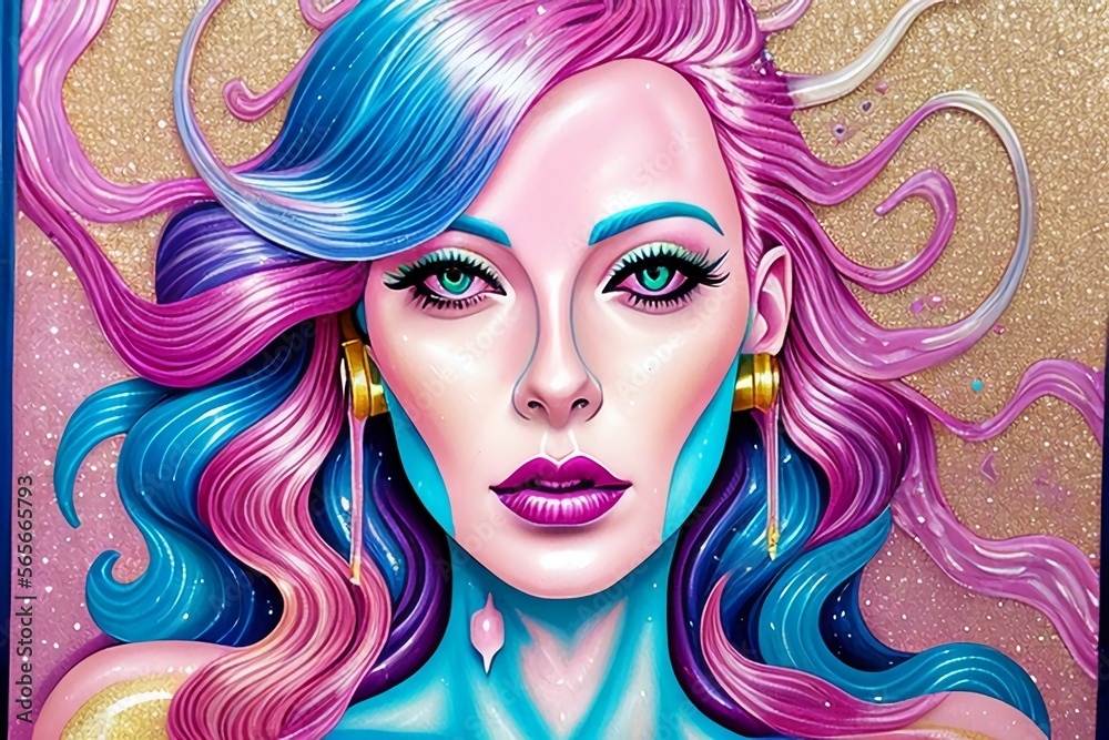 portrait of a woman fantasy fluid art Non-existent person in generative AI digital illustration
