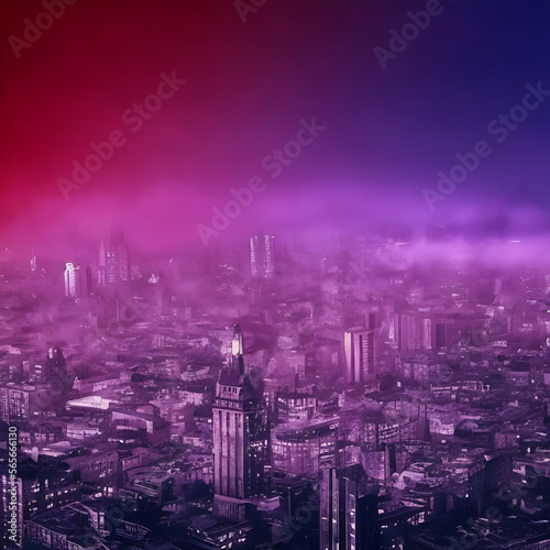 AI illustration Art magical Mysterious distant cityscape red glow from sky