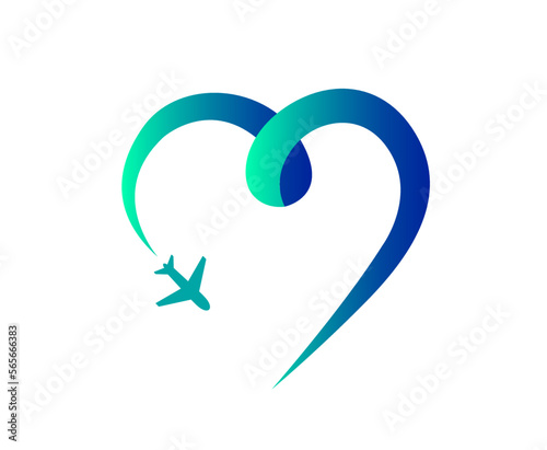 travel agency heart shape logo symbol