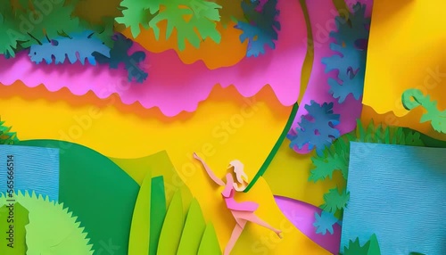 paper collage field of colorful flowers 2D animated zoom out