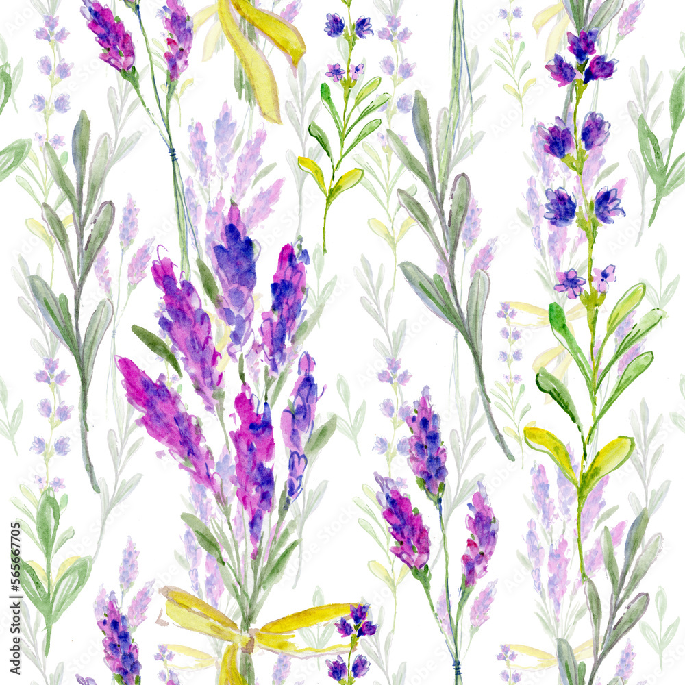 
Watercolor lavender in a seamless pattern. Can be used as fabric, wallpaper, wrap.