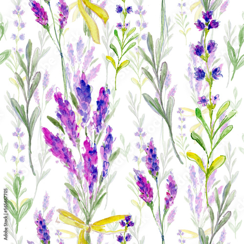 
Watercolor lavender in a seamless pattern. Can be used as fabric, wallpaper, wrap.