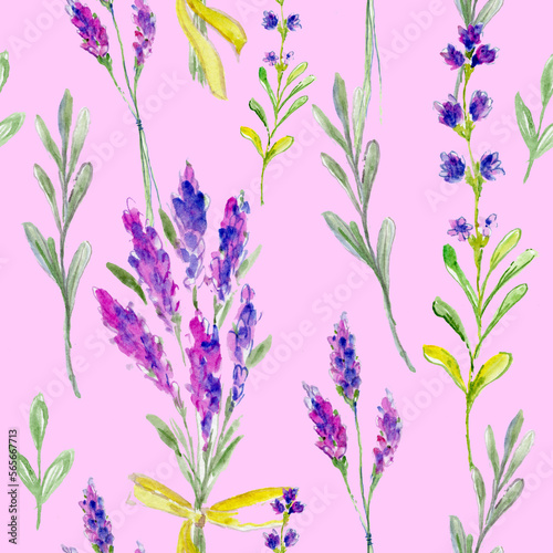  Watercolor lavender in a seamless pattern. Can be used as fabric, wallpaper, wrap.