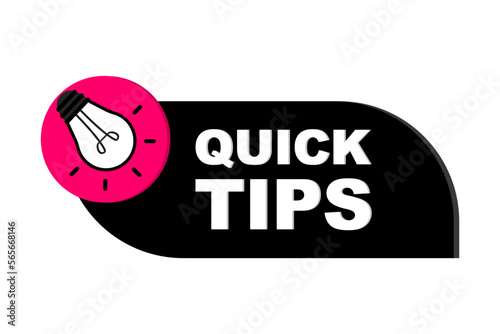 Quick tips logo with light bulb. Quick tips, helpful tricks, tooltip, hint for website. Top tips advice note icon. Vector icon of solution, advice. Helpful idea, solution and trick