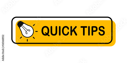 Quick tips logo with light bulb. Quick tips, helpful tricks, tooltip, hint for website. Top tips advice note icon. Vector icon of solution, advice. Helpful idea, solution and trick