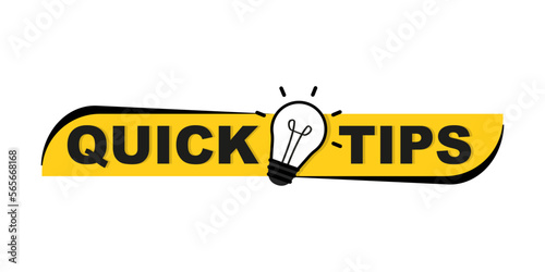 Quick tips logo with light bulb. Quick tips, helpful tricks, tooltip, hint for website. Top tips advice note icon. Vector icon of solution, advice. Helpful idea, solution and trick