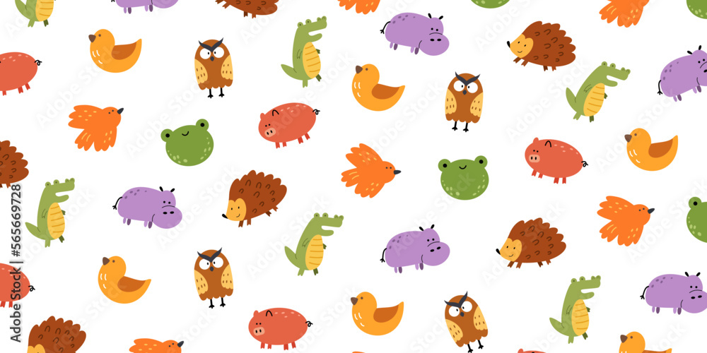 Obraz premium Cute animal pattern for kids background. Kids illustration in simple naive art style for wallpaper