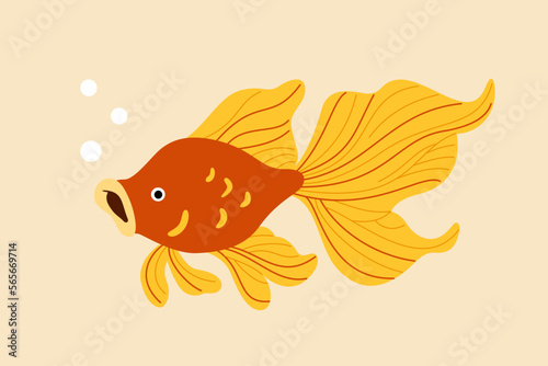 Illustration of gold fish with bubble