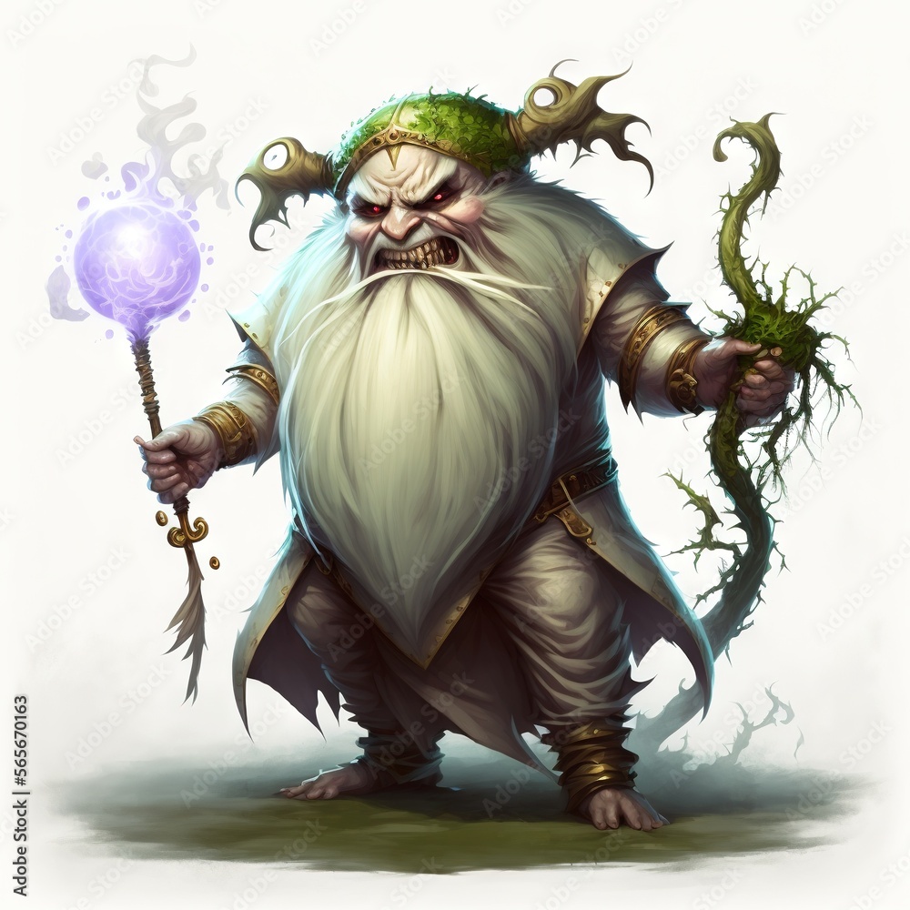 Fantasy RPG fat dwarf wizard drawing, white background, created with  generative ai Stock Illustration | Adobe Stock
