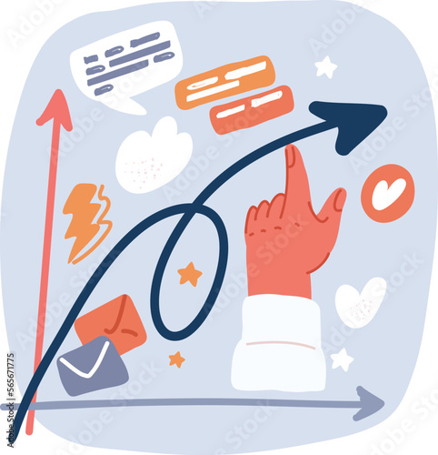 Vector illustration of Market manipulation concept. Hands hold increasing arrow up by finger. prices up and down