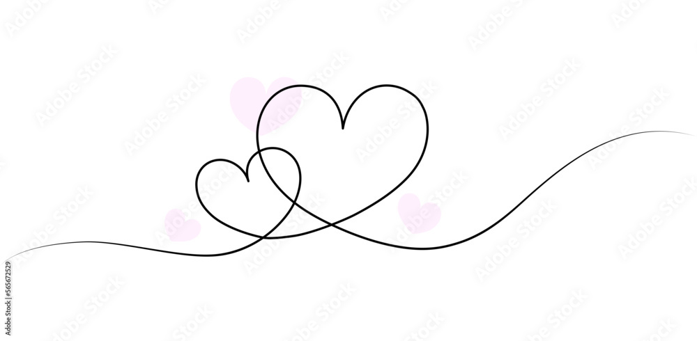 Continuous line heart shape border with pink heart on white background for valentines, women, mother day greeting invitation graphic design Continuous line heart shape border with pink heart on white background for valentines, women, mother day greeting invitation graphic design