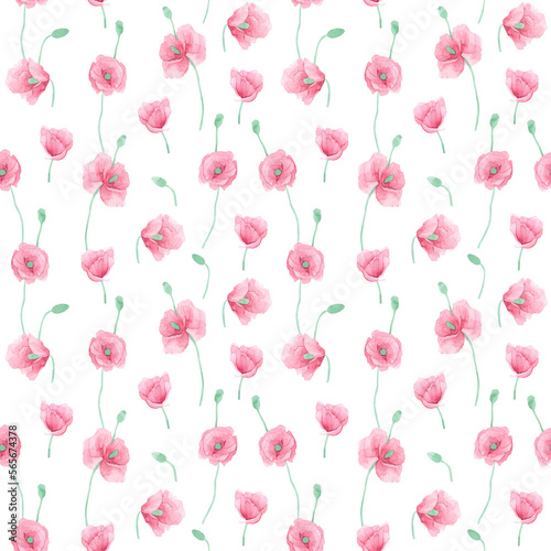 Seamless pattern pink poppies. Perfect for fabrics, paper, wallpaper.