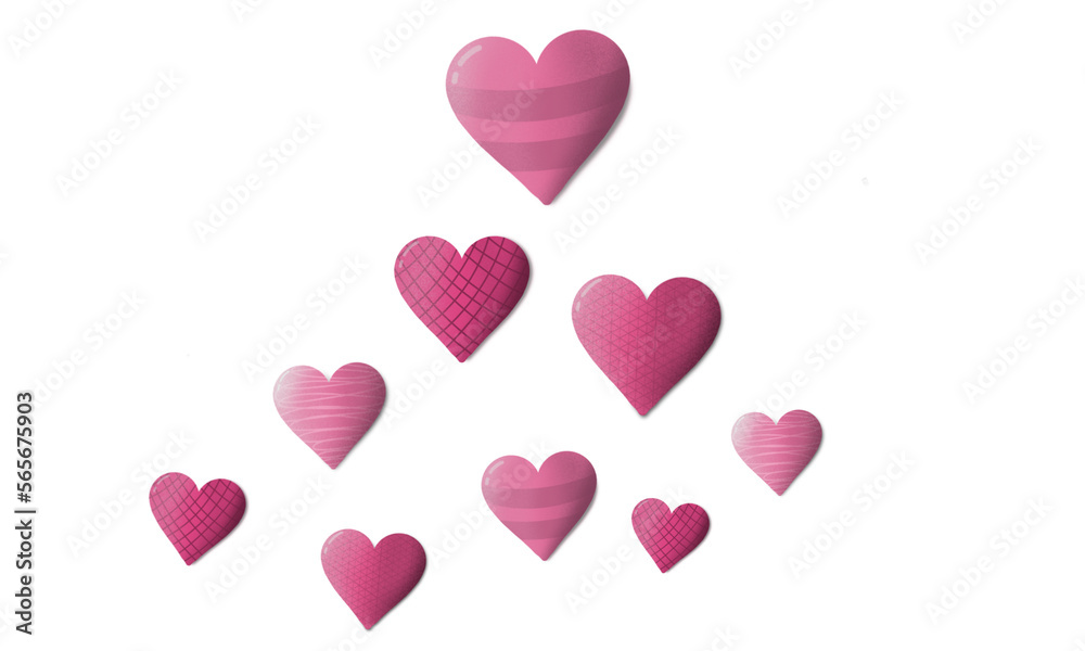 various kinds of pink heart shapes to celebrate valentine's day. isolated transparent background png