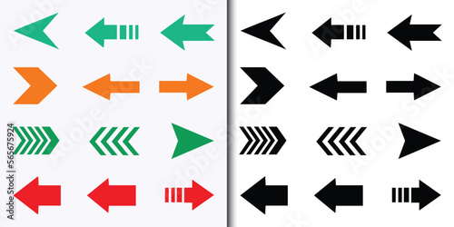 Arrow set icon. Arrows. Colorful arrow symbols. Colored arrow sign symbols. Arrow collection. Arrows black on colored set icons. 