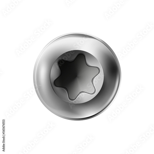 Metal torx screw, bolt with a cylindrical head. Shiny cap twisted in surface isolated on white background. Macro chrome top view of wide a hat metalwares.png