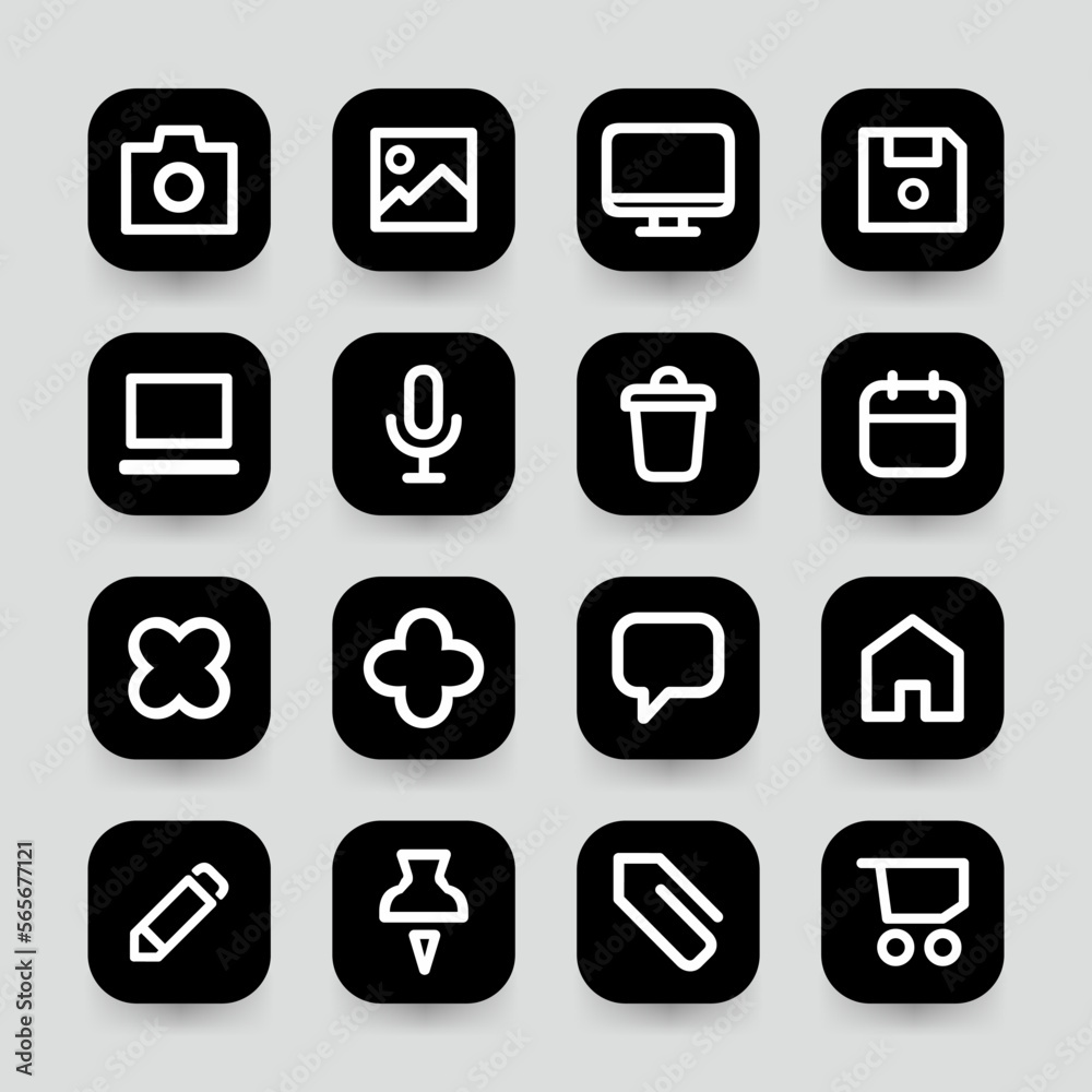 Web icons. Website icons camera, gallery, monitor, save, computer, mic, pin, and more vector illustration