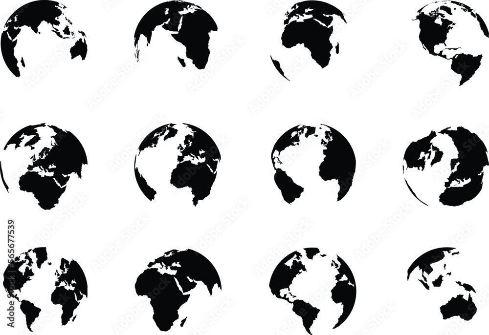 A collection of vector globes for artwork compositions and presentations A collection of vector globes for artwork compositions and presentations