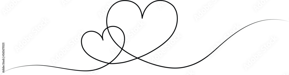 Continuous line heart shape border with pink heart on white background for valentines, women, mother day greeting invitation graphic design