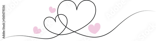 Continuous line heart shape border with pink heart on white background for valentines, women, mother day greeting invitation graphic design