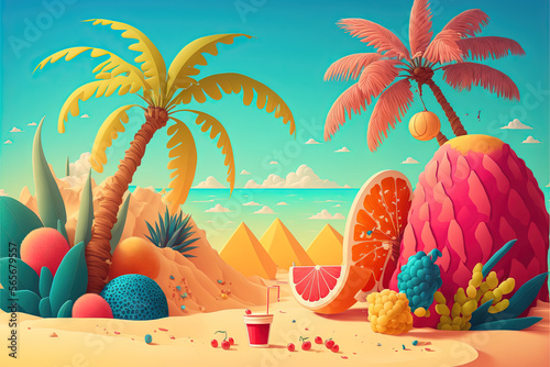 Summer vibes pictures - summer illustrations series - Summer background wallpaper created with Generative AI technology