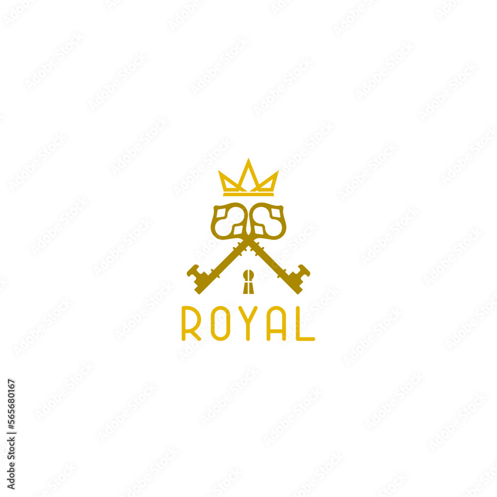 Royal key icon. Modern real estate logo template isolated on white background Royal key icon. Modern real estate logo template isolated on white background