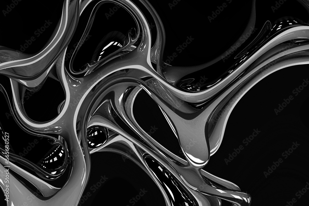 Abstract black fluid free distorted dynamic flowing ripple interweave ...