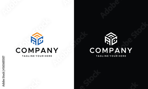 Initial Letter AC Hexagon Logo on a black and white background.