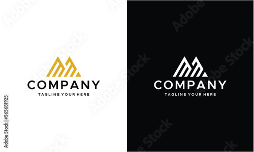 Letter M logo MM design. Line creative minimal monochrome monogram symbol. Premium business logotype. on a black and white background.