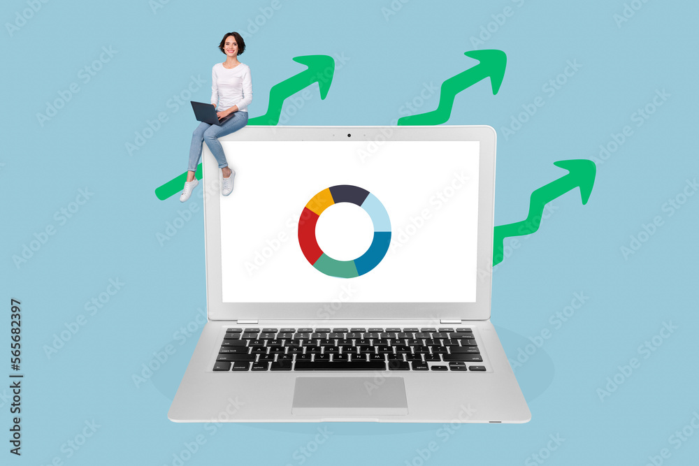 Collage photo of laptop screen display monitoring google diagram statistics manager assistant consult isolated on blue color background Collage photo of laptop screen display monitoring google diagram statistics manager assistant consult isolated on blue color background