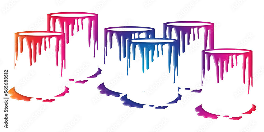 Color Dripping Bucket Paint buckets dripping paint down the sides in brillant colors are seen ...