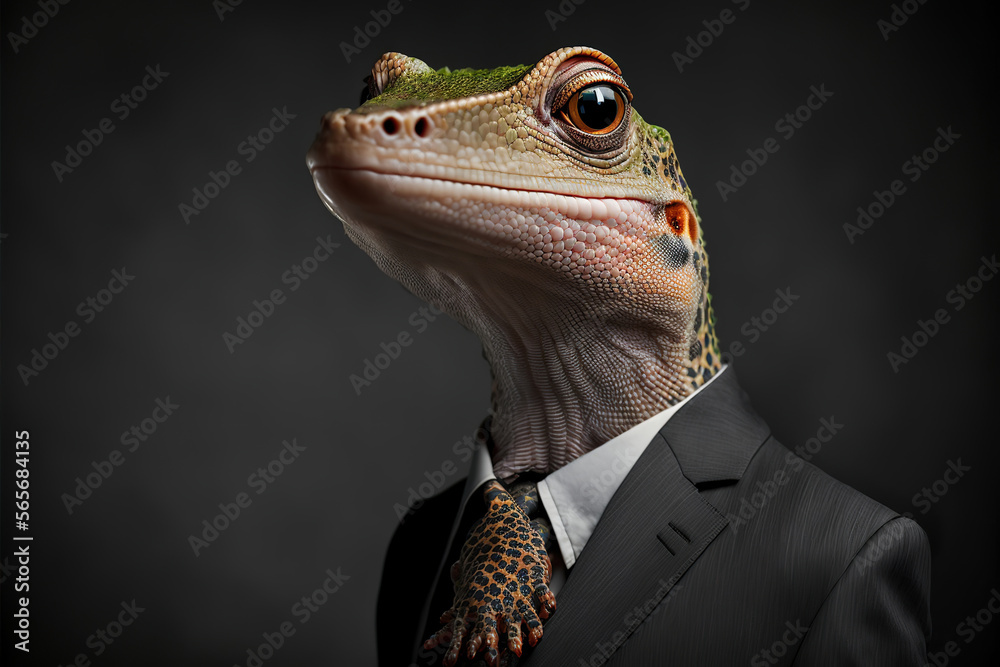 portrait of a lizard  in a business suit, generative ai