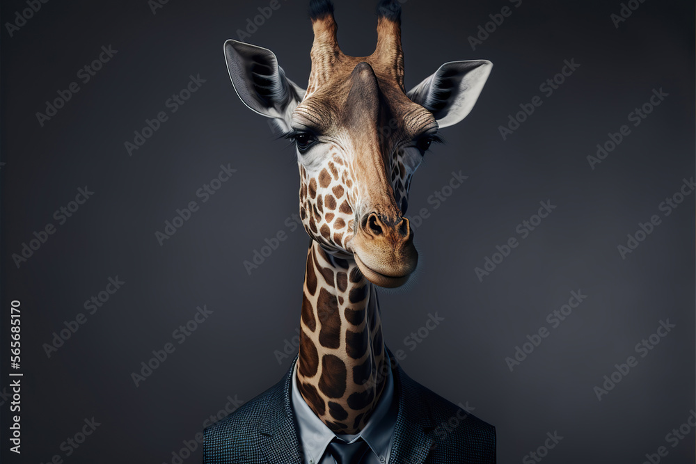portrait of a giraffe  in a business suit, generative ai