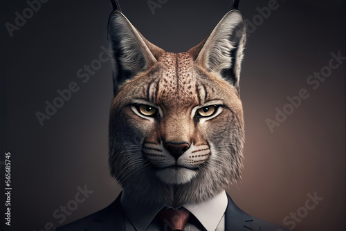 portrait of a lynx in a business suit, generative ai