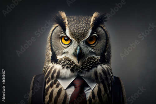portrait of a owl  in a business suit, generative ai