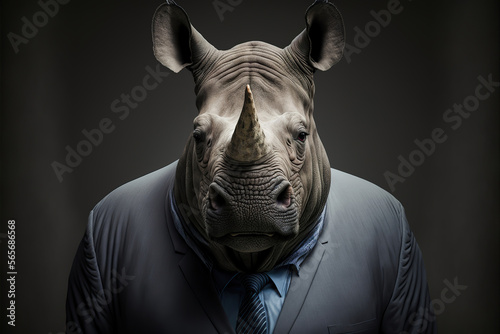 portrait of a rhino in a business suit, generative ai