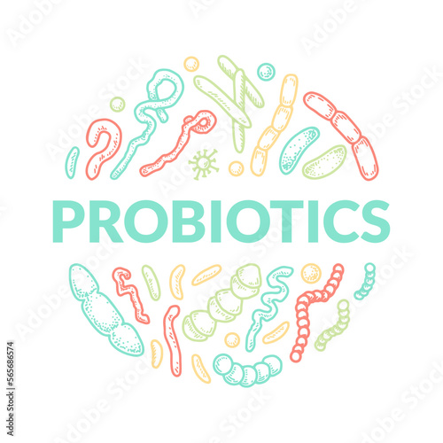 Probiotics hand drawn logo. Scientific vector illustration in sketch style