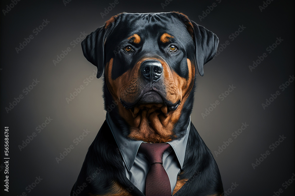 portrait of a  rottweiler dog in a business suit, generative ai