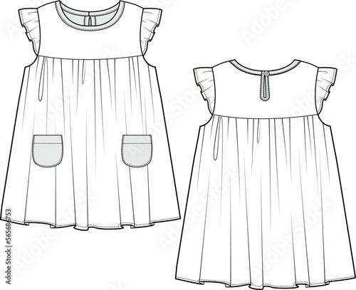 KID GIRLS NEW BORN WEAR  DRESS FASHION FLAT DESIGN VECTOR