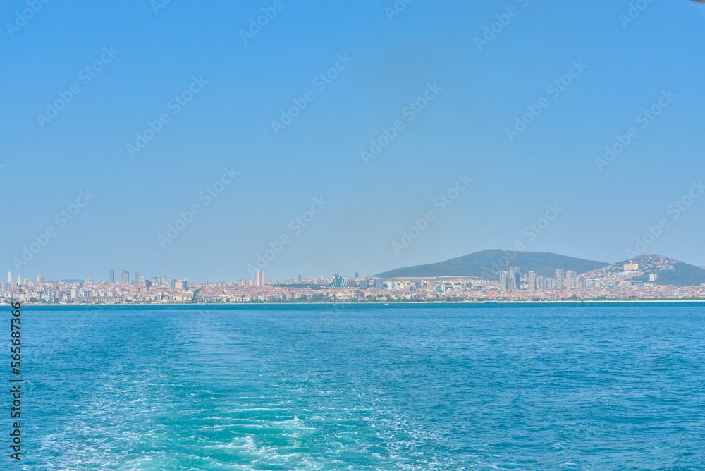 View from the Sea of Marmara to the city of Istanbul on a clear sunny day.